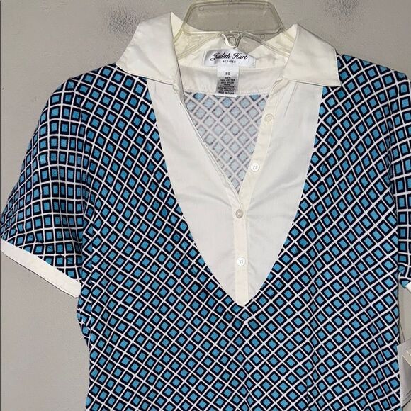 Judith Hart Blue and White Geometric Casual Shirt PS - Picture 5 of 13